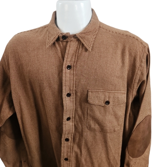 Polo Ralph Lauren Bowen Flannel Button Shirt Suede Elbow Patches Size Large VTG - Picture 3 of 9